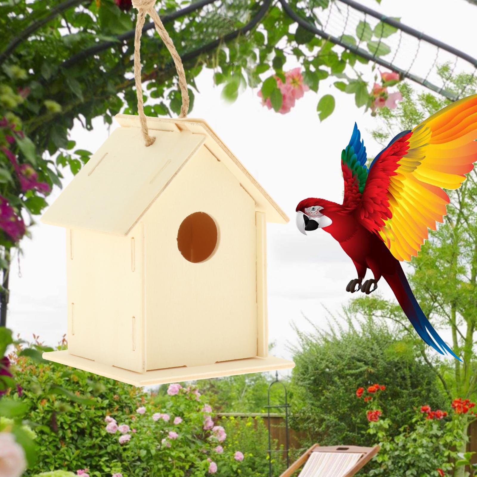 Wooden Bird House for Hummingbird Patio Decorative Hanging Birdhouse DIY Paintable Window Decoration