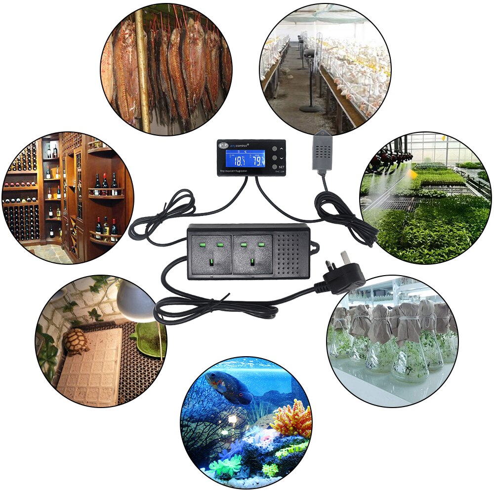 THC-220 Digital Temperature Humidity Controller Thermostat Regulator Control Switch LCD for Green House