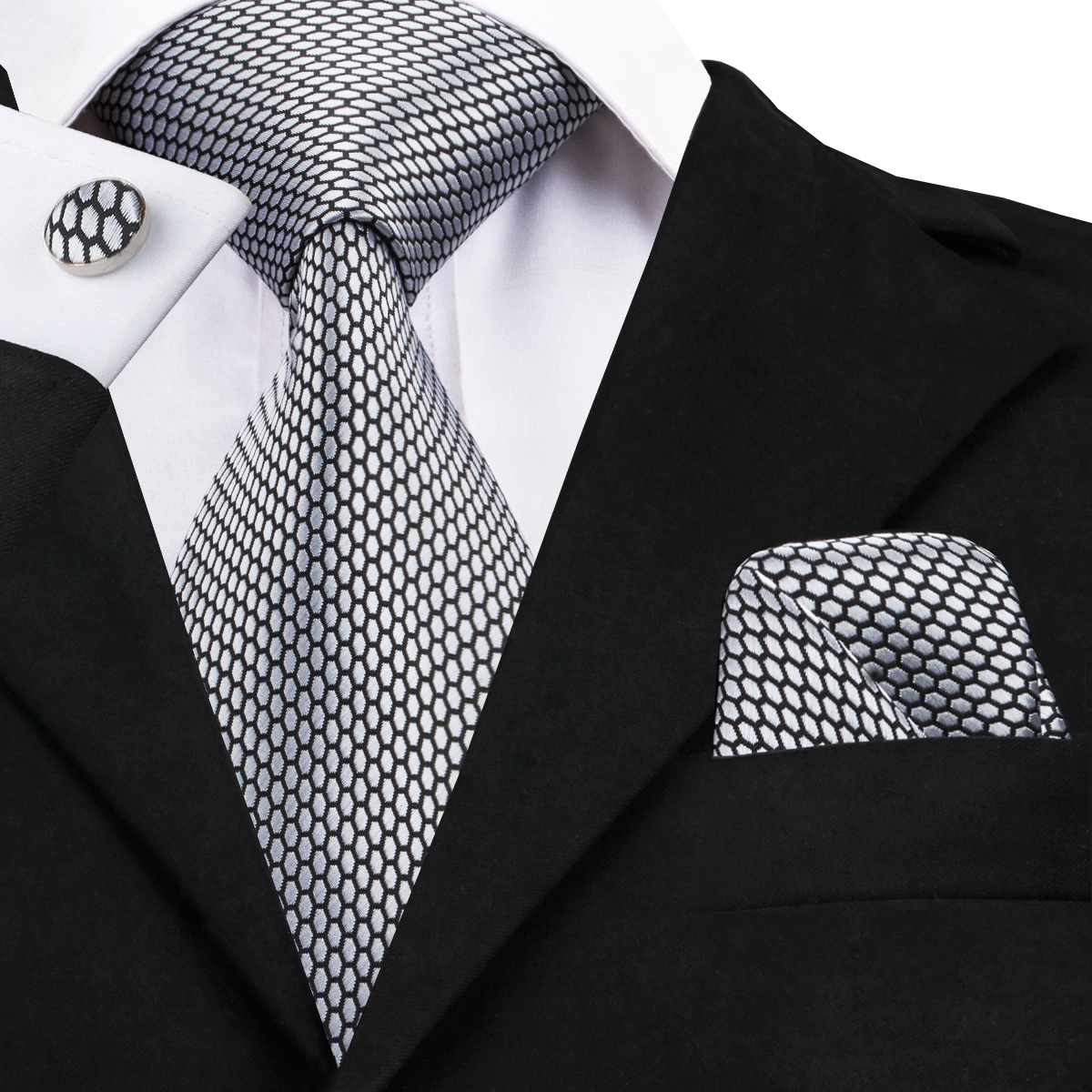 Hi-Tie, nueva corbata gris clásica para hombres, tela de seda Jacquard, juego de gemelos y pañuelo tejido para hombres, de , corbatas de seda SN-1466: SN-1536