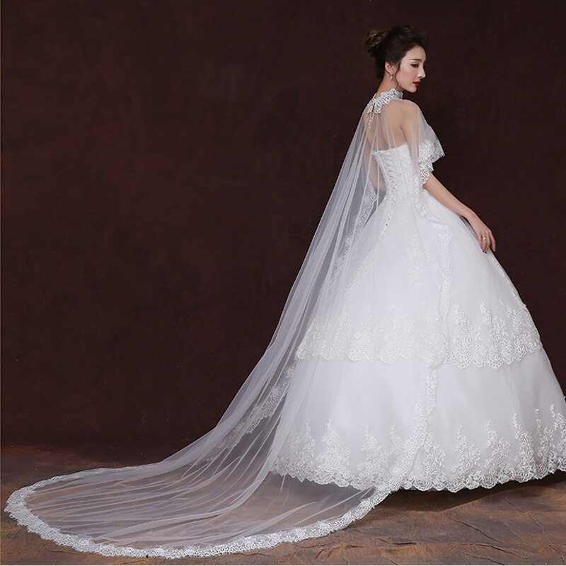Wedding Cape Bridal Shawl White Red Tulle Crystal Lace Bolero For Women Long Cape Cloak Shawl Shrug Chaquetas De Fiesta Mujer: Long As picture4