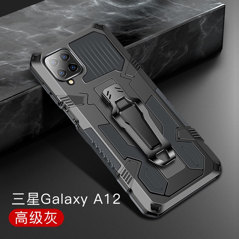 Pancerz etui do Samsung Galaxy A12 Case odporny na wstrząsy stojak uchwyt zaczep na pasek kabura pokrywa dla Samsung Galaxy A12 A 12 12A SM-A125F: For Galaxy M40S / Gray