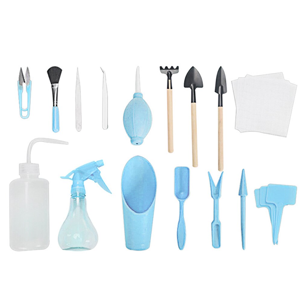 16pcs/set Planting Tools Home Gardening Set Flowering Mini Potted Plants Planting Gardening Tool Kit: Blue