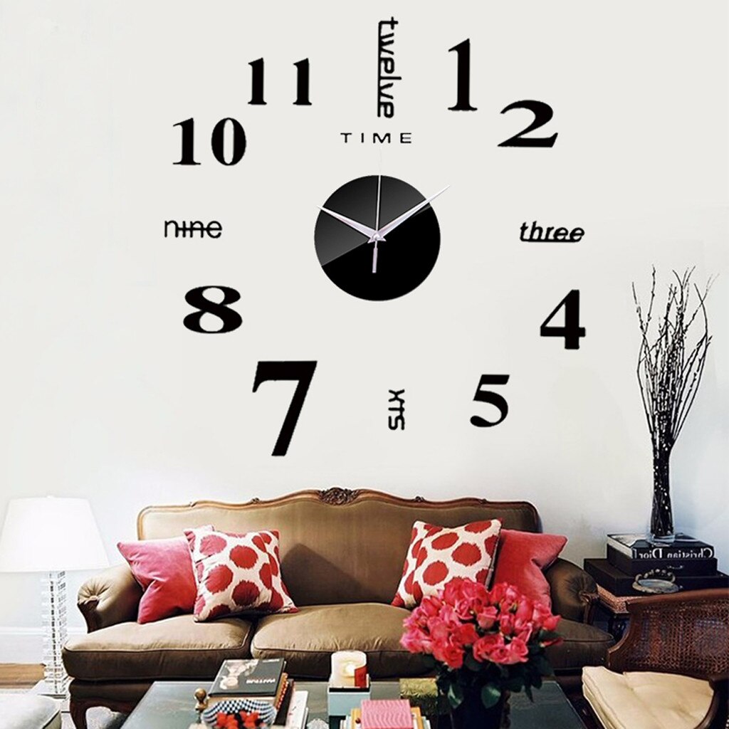 Wall Clock Frameless DIY Wall Mute Clock 3D Mirror Surface Sticker Home Diy Acrylic Clock Office Decor living room 50x50cm