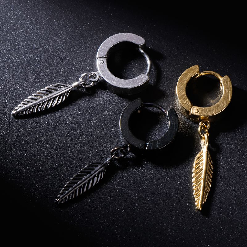 Boucles d'oreilles Punk en forme de plume pour hommes et femmes, 1 pièce, pendentif en acier titane, bijoux de décoration, breloques, masculin