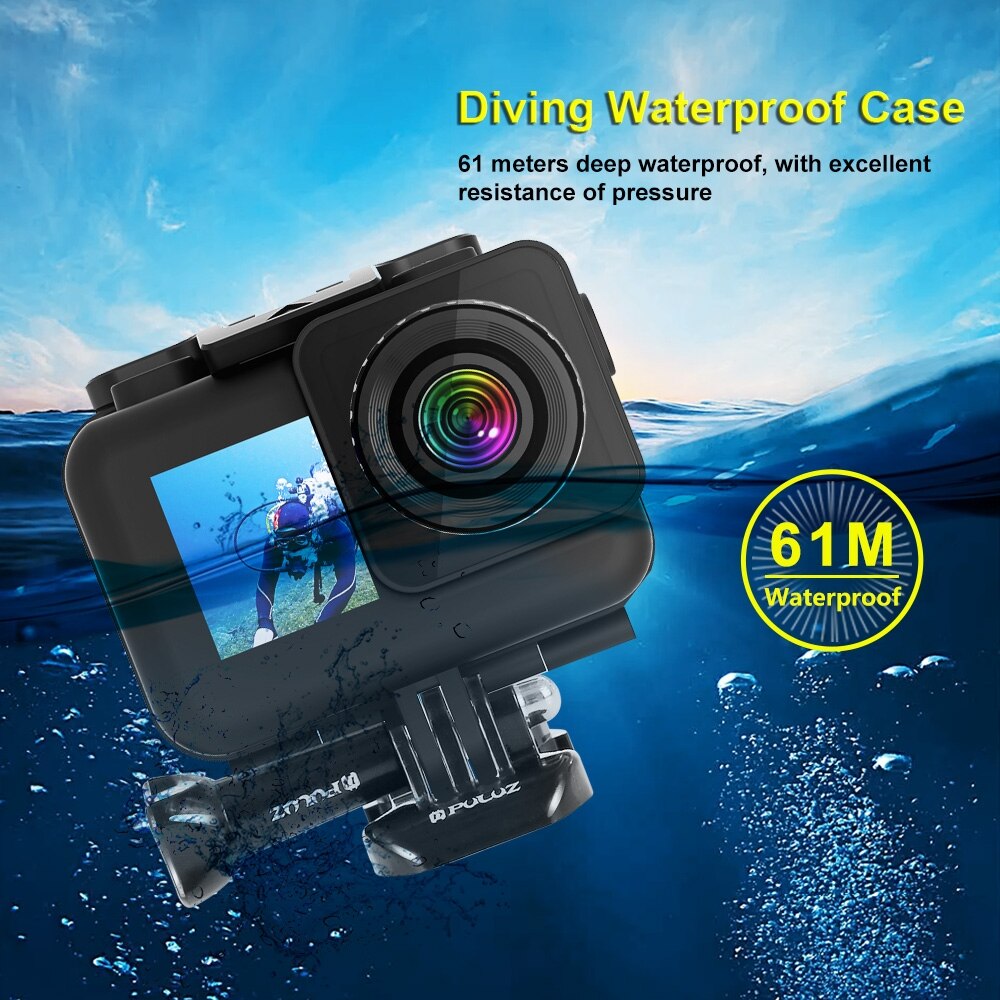 Puluz 61m vanntett hus beskyttende skallveske med spenne grunnleggende feste og skrue til dji osmo handling kamera