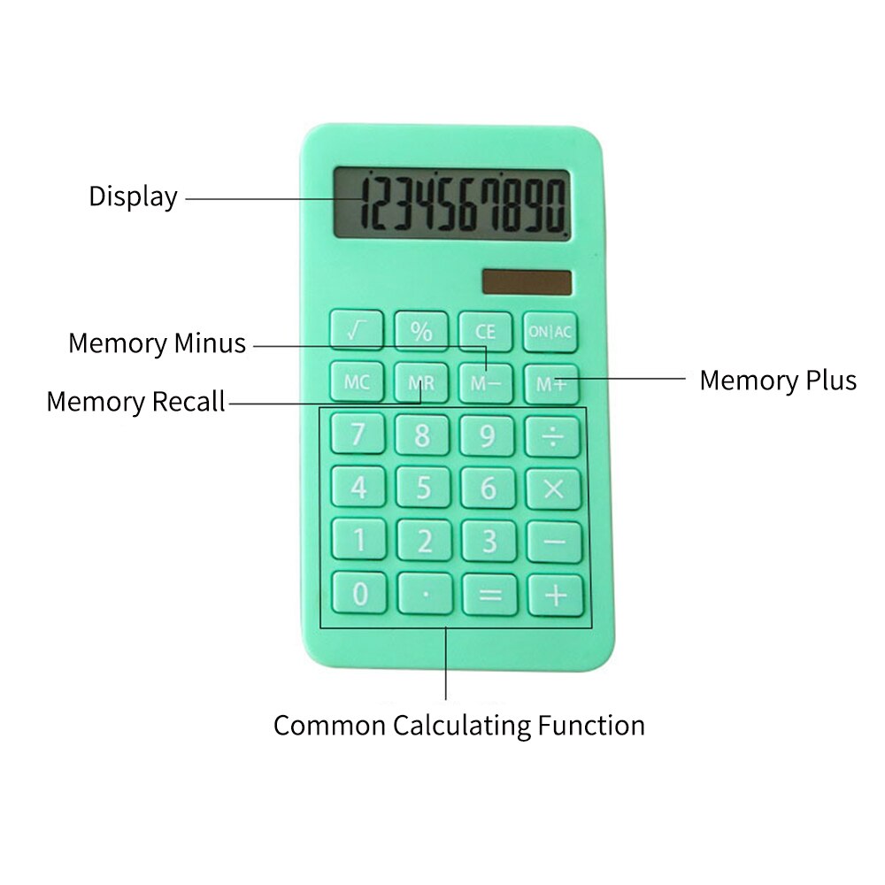 Portable Desk Calculator 10 Digits Display Solar Energy &amp; Button Battery Dual Power Accounting Tool School Office Supplies