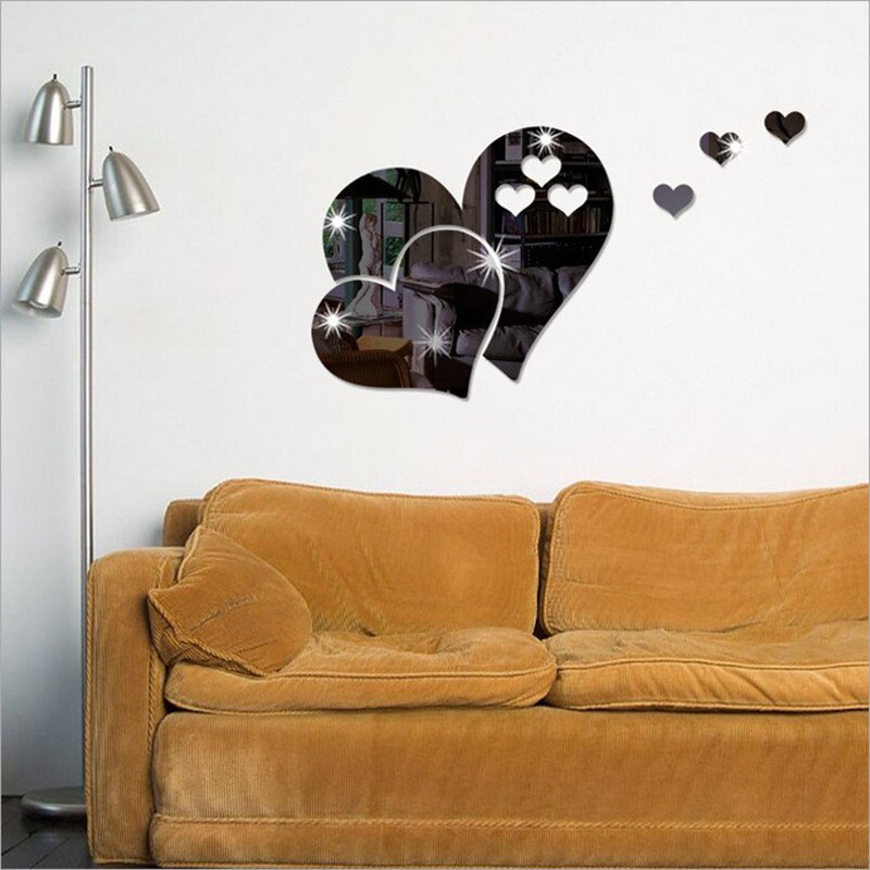 Espejo 3D adhesivo con de amor y corazón para pared, calcomanía artesanal, Mural artístico para habitación o casa, decoración de fondo de TV con patrones de bricolaje en forma de corazón extraíble: Negro