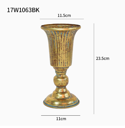 Jarrón de copa de hierro Retro europeo, decoración del hogar, sala de estar, arreglo de figuritas de flores, artesanías, adornos de maceta de Metal para Hotel: Gris claro