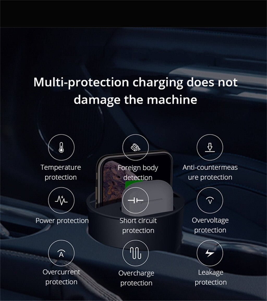 Bonola Snelle Draadloze Autolader Cup Voor Samsung S10/S9/S8/Note10 10w Qi Draadloos Opladen auto Cup Telefoon Houder Voor Iphone