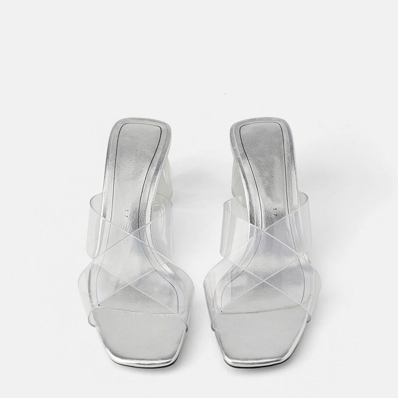 Zomer blokhak dames transparante dames slippers kruisgestrikte zomerschoenen: 38