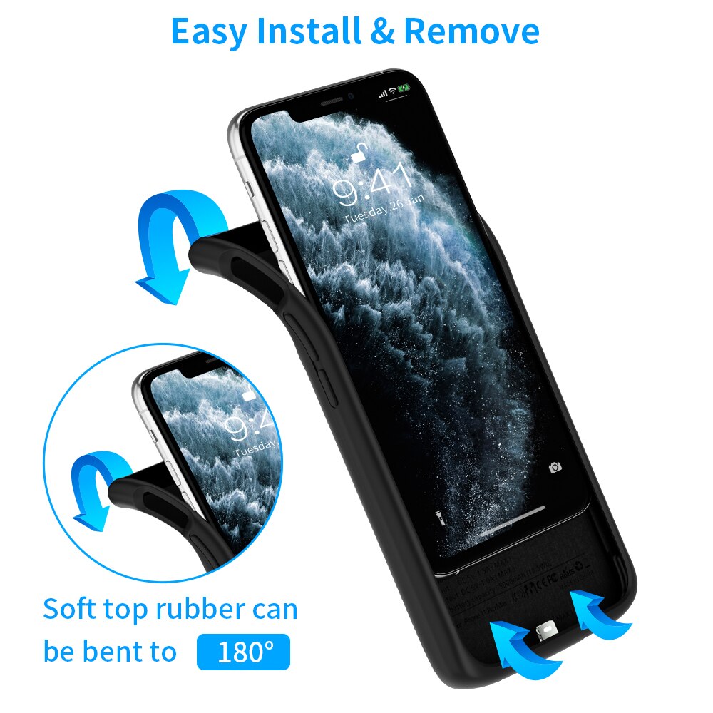 Newdery Battery Case for iPhone 11 Pro Max, 5000mAh Charging case with Full Body Defender Edge, slim Wireless Charging case