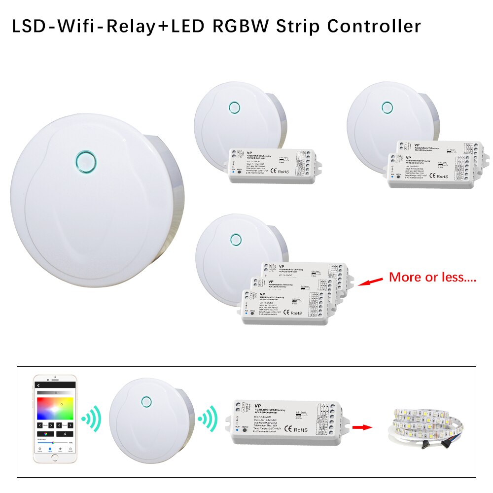4 canal RGBW Controlador LED RF 2.4G/Wifi Controle Remoto DC12-24V para RGB RGBW LED Luz de Tira