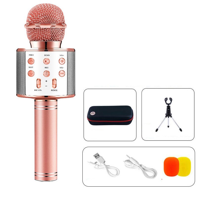 Draagbare Handheld Mic Karaoke Draadloze Bluetooth Microfoon Speaker Voor Home Party Kinderen Speech Meeting Mic Microphoes: Rose-gold