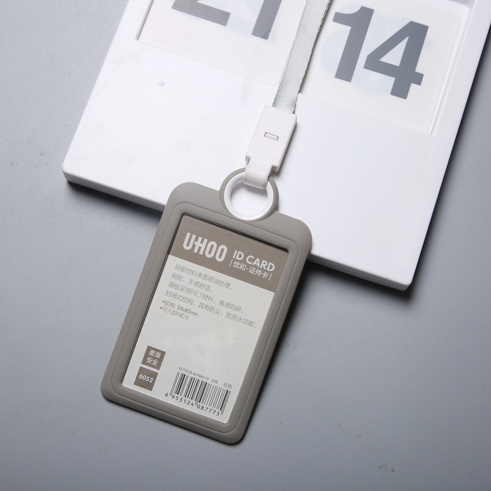 Pehmeä Pudotuksenesto Työ ID-korttipidike Kaulanauha Lanyard Standard Silikonikorttikotelo Läpinäkyvä Kortinhaltija ID-kortille Opiskelijakortille: Harmaa