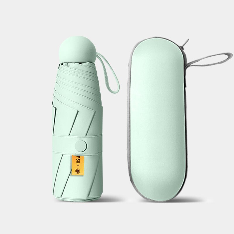 Mini Five-fold Ultra-light Compact Portable Capsule Sun Umbrella Female Sunscreen UV Protection Sunshade Umbrella Dual-use: Light Green