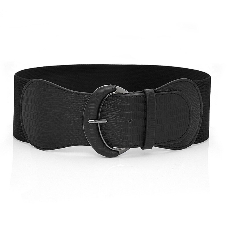 Faja elástica para mujer, cinturón informal ajustable, cinturón ancho, Color sólido, cinturón decorativo Delgado: Black