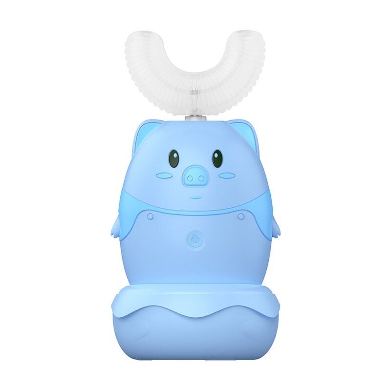 Smart 360 Graden U Elektrische Tandenborstel Kids Silicon Automatische Ultrasone Tanden Tandenborstel Cartoon Patroon Kinderen: Blauw