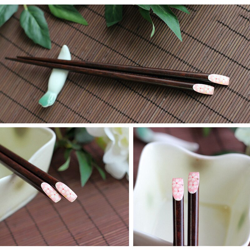 Vacclo 1 Pair Wood Sharp Chopsticks Nail Household Beautiful Sakura Rice Tableware Kitchen Restaurant Hotel Accessories