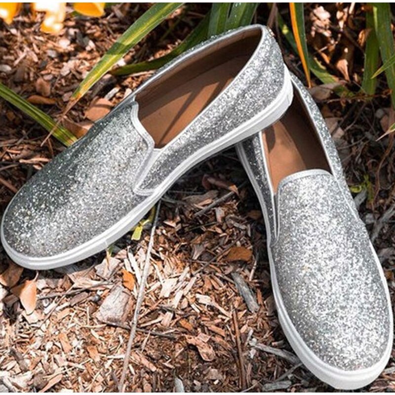 Kvinder flade sko dame elastik platform band bling glitter kvinde forår udendørs lejligheder kvinde slyngplanter afslappet glans kvinde