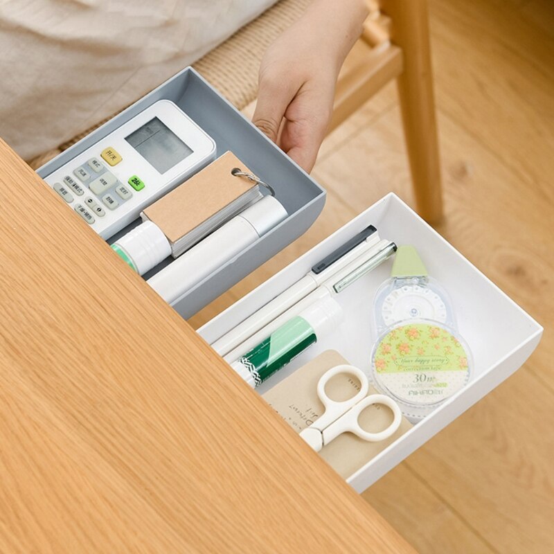 Pencil Tray Desk Table Storage Drawer Organizer Under Desk Stand Self-Adhesive Under-Drawer Storage Box(Gray/White) K3NA