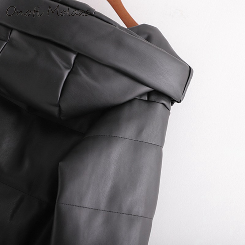 Onoti Molazo Women Coat Jackets PU Leather Casual Thick Winter Ladies Chic Vogue Jackets Coats Female