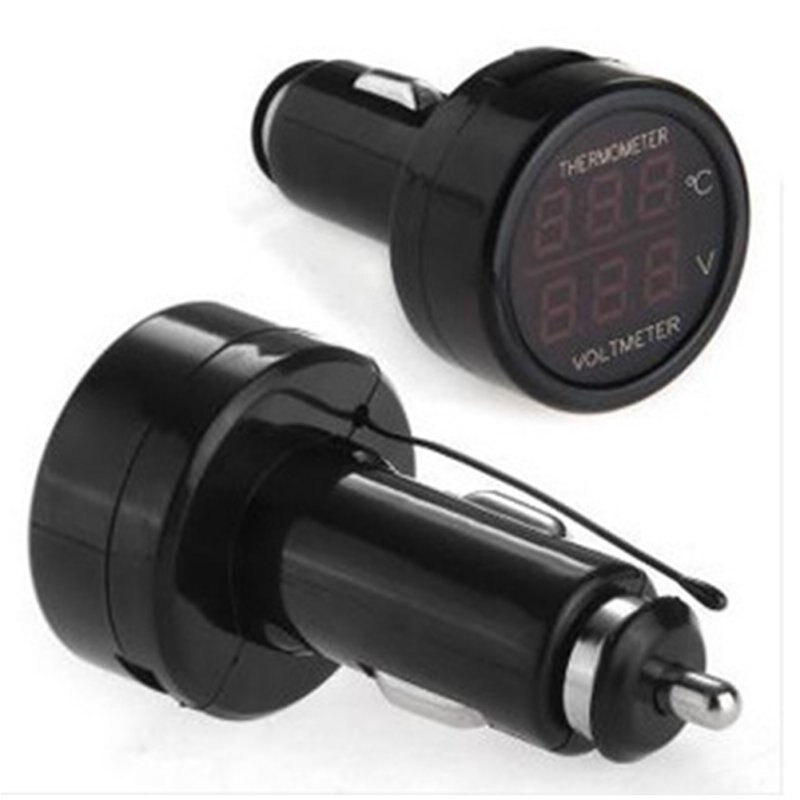 2 in 1 dc 12v 24v digitale auto voltmeter thermometer temperatuurmeter batterijmonitor rood blauw led dubbel display