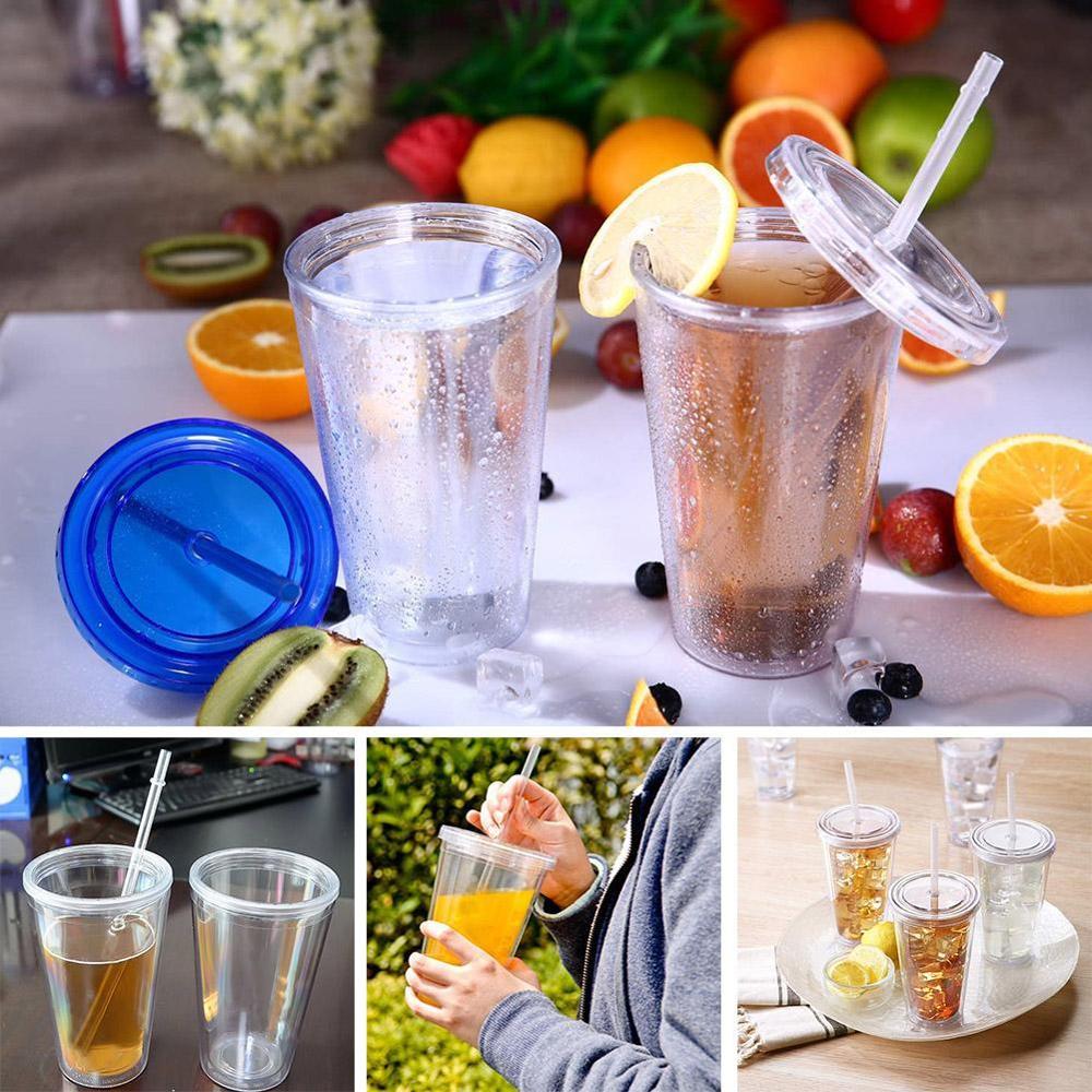 1PCS Double walled Ice Cold Drink Coffee Juice Tea Tumbler Smoothie Plastic Cup Travel Mug Straw With Reusable Iced N0D7