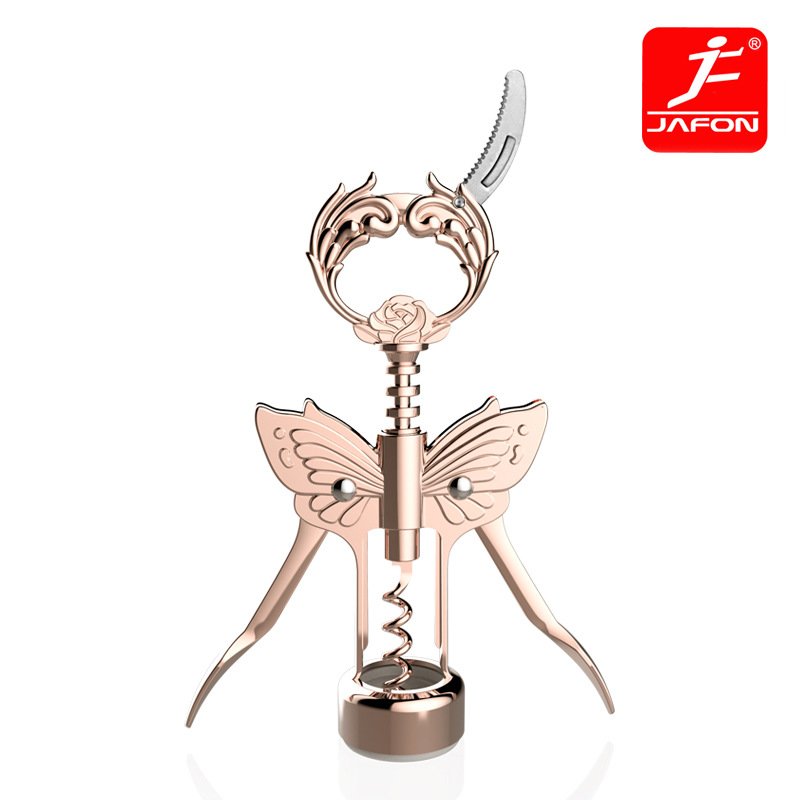 Złoty otwieracz robić wina i piwa z nożem foliowym, motylkowy otwieracz robić butelek, nietoperz, korkociąg robić wina, powlekany brązem, poziomica, wyciągany korek: Czerwony