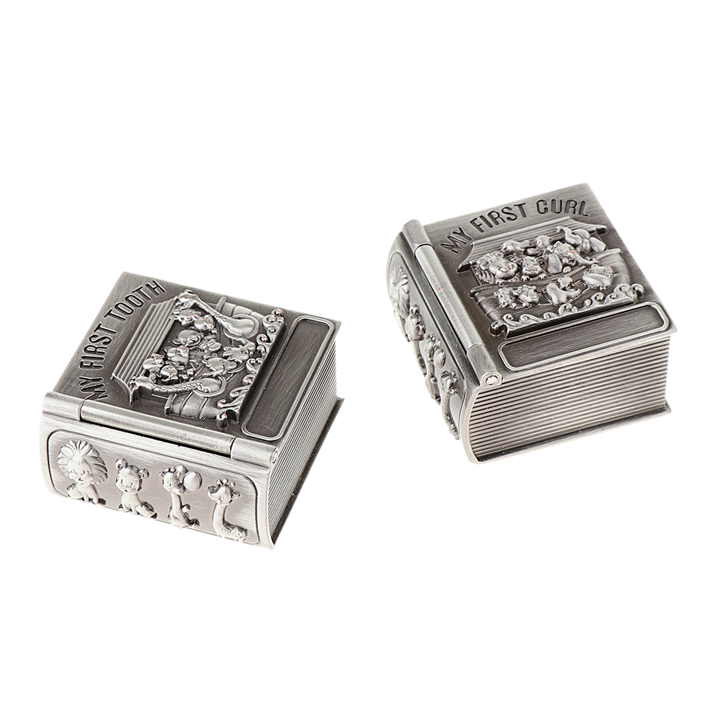 Silver Plated Dictionary Book Shape Baby First Tooth/First Curl Box Set