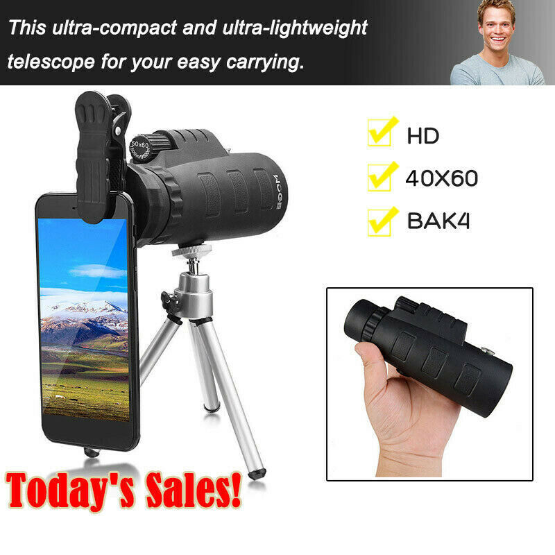 40X60 Zoom Optical HD Lens Monocular Telescope+ Tripod+ Clip For Universal Phone