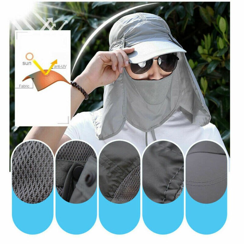 Mens Wandelen Vissen Hoed Outdoor Sport Zon Nek Bescherming Gezicht Cap Brede Rand