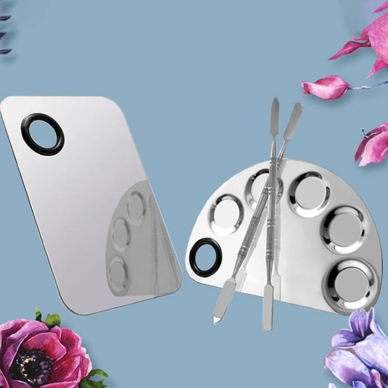 Mezclador de maquillaje de acero inoxidable, placa mezcladora de esmalte de uñas, base, paleta mezcladora de sombra de ojos con varilla de espátula, herramientas de belleza para manchas