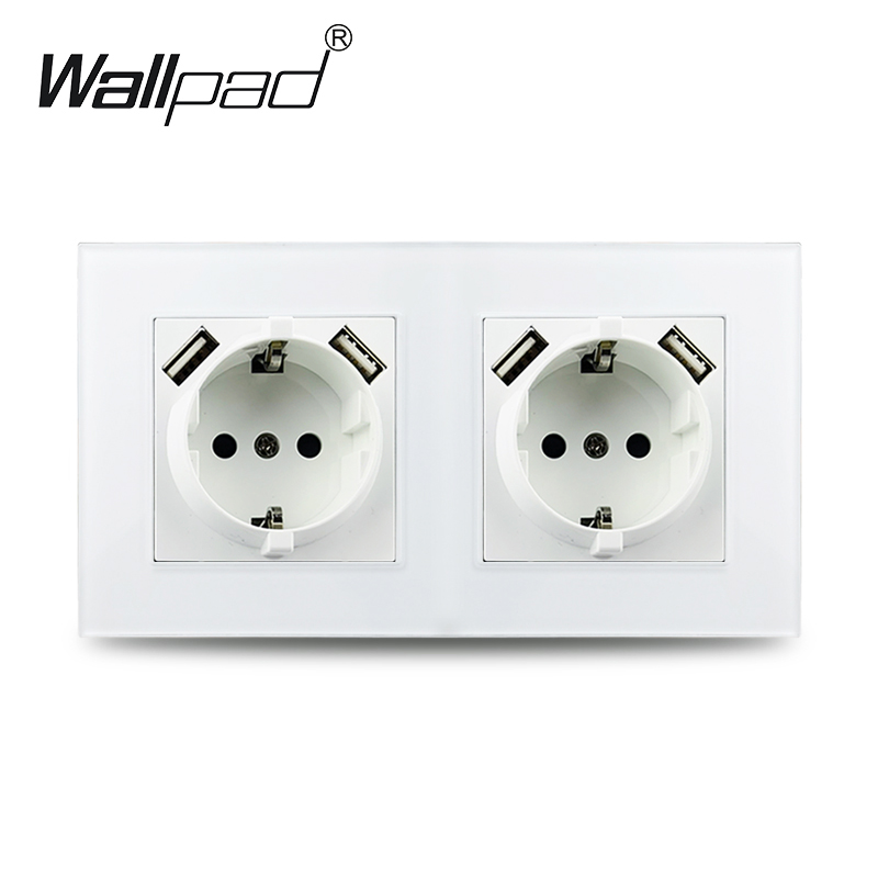 Wallpad EU Standard Single Power Socket Touch Switch Usb Wall Sockets Double Triple Wall Quadruple Glass Sockets: Brown