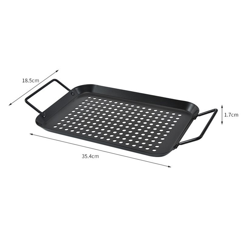 Non-stick Grill Pan Ronde Vierkante Dubbele Handvat Gaten Voedsel Groente Barbecue Keuken Camping Picknick Afvoer Mand Plaat Lade: Rectangle