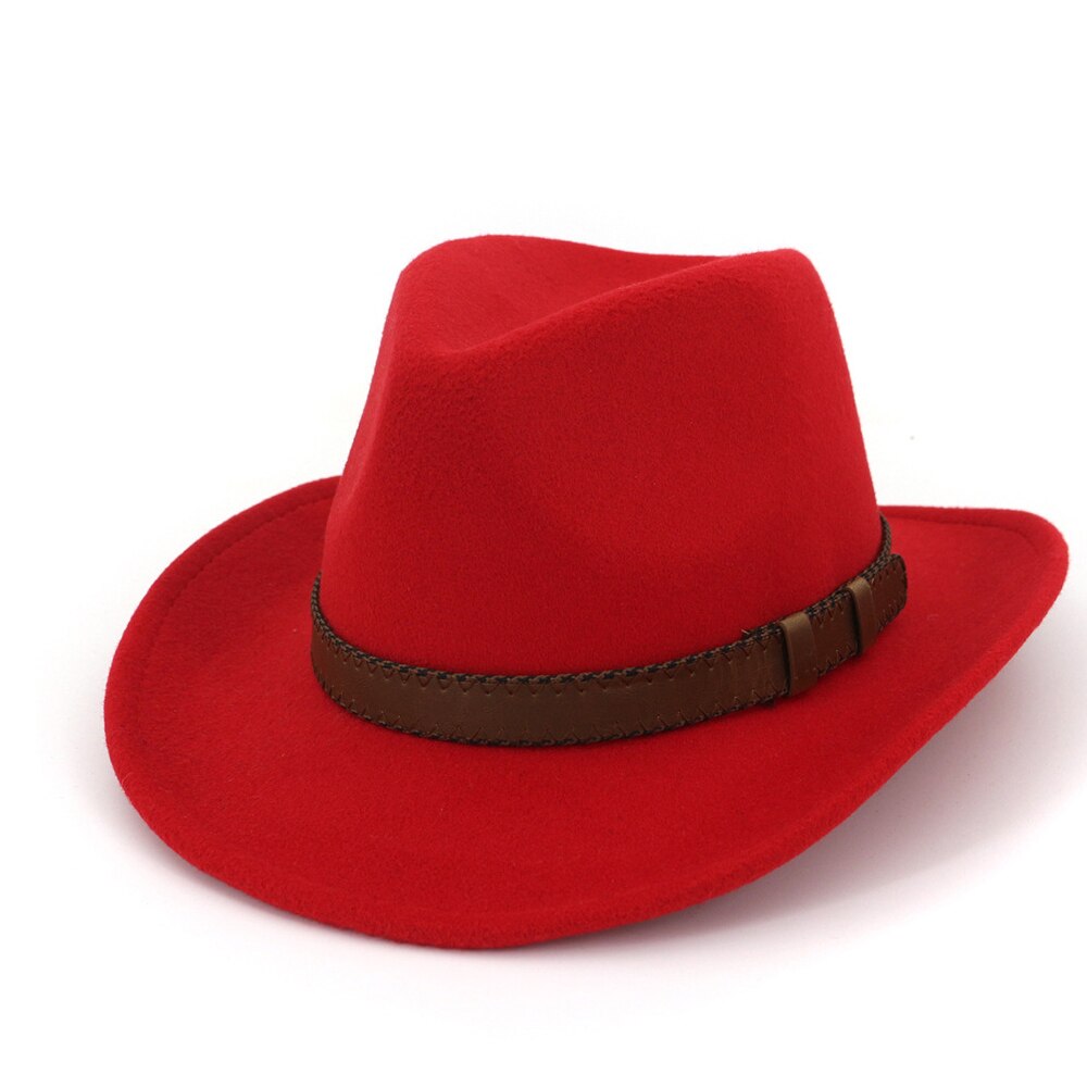 Unisex Men Women Wool Western Cowboy Hat With Punk Belt Outdoor Travel Sombrero Hombre Hat Size 56-58CM