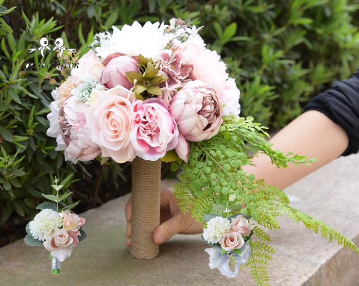 Perfectlifeoh bukett de novio bryllup peoner brudebuketter dekorasjon blomster peon buketter til casamento: Stil 2 3 stk
