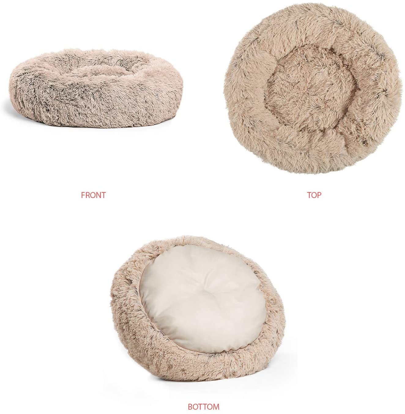 Lit Donut calmant pour chat et chien, en fourrure à poils longs, dimensions et valeur de lot pour animaux domestiques jusqu'à 150 livres, lavable en Machine
