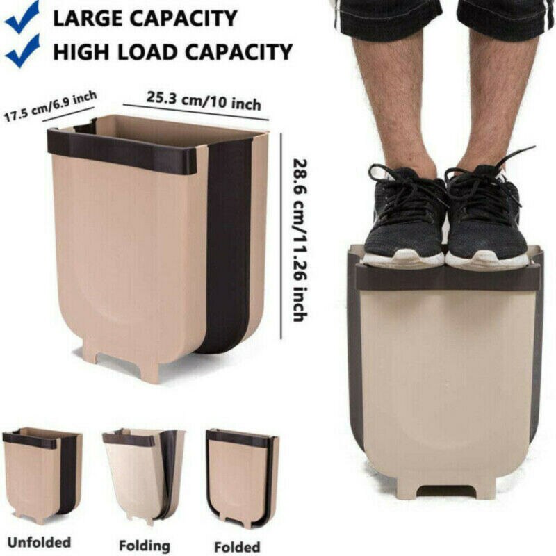 Cubo de basura plegable 8L Puerta de armario de cocina cubo basura colgar montado en la pared cubo de basura para baño Cubo de almacenamiento de residuos