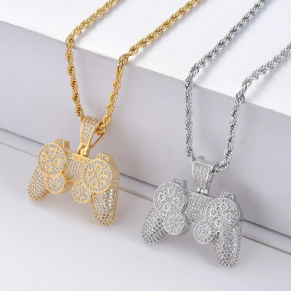 consolle di gioco Pendenti con Gemme E Perle ghiacciato fuori Catena Bling CZ Oro degli uomini di colore Argento anca salto Roccia Collana di Gioielli per Bambini Ragazzo