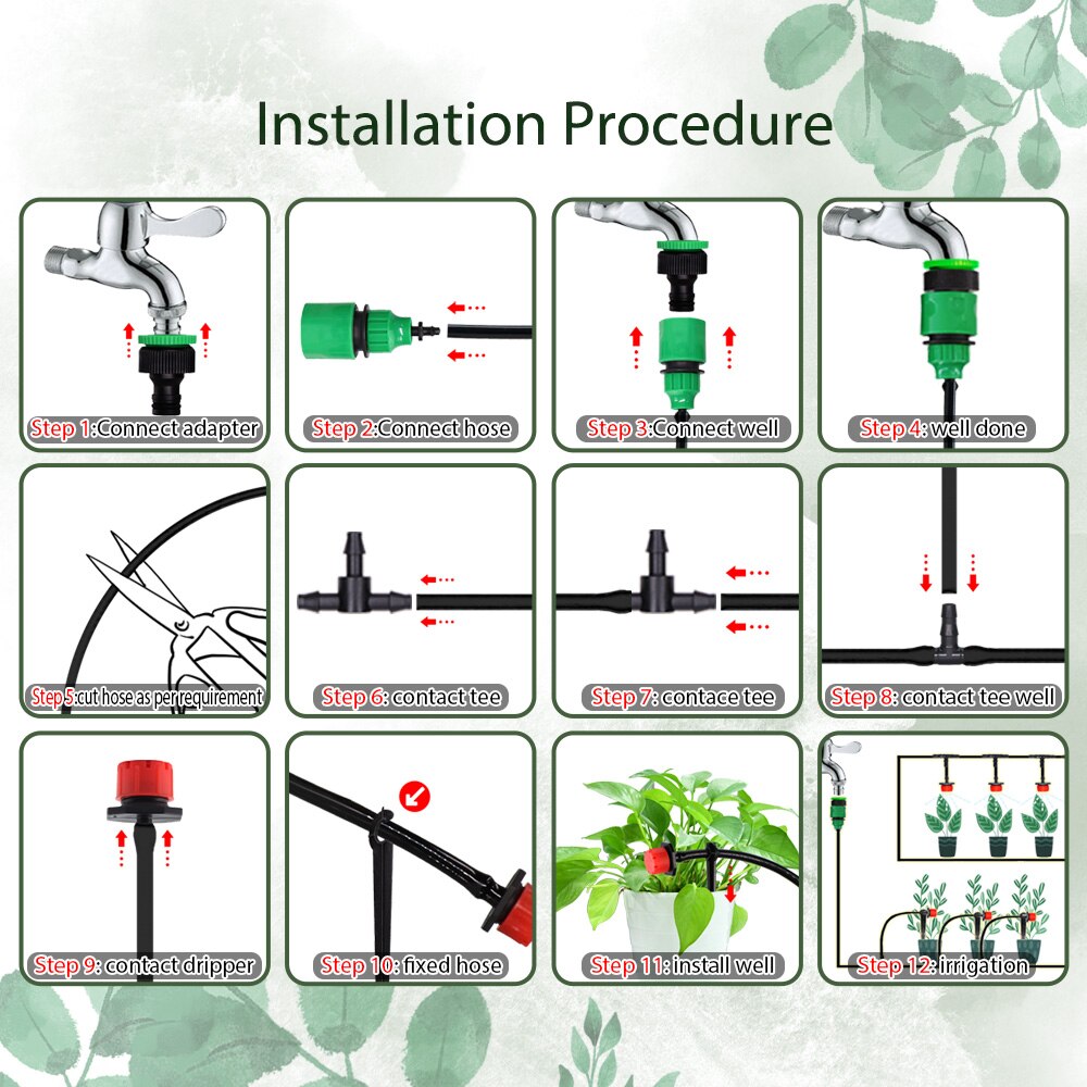 MUCIAKIE 10-50M Garden Irrigation System 1/4'' Automatic Drip Watering Brass Misting Spray 2-IN-1 Home Balcory Yard Greenhouse