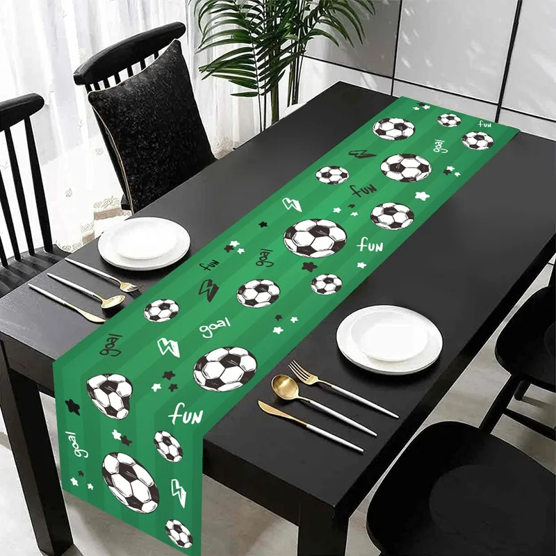 1pc Soccer/Football Party Table Flag Table Centerpiece Soccer Birthday Decorations Sports Theme Party Table Runner Table Cover: 30*220cm / WHITE