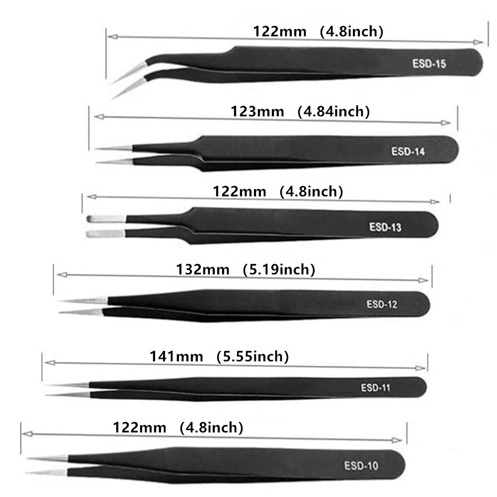 Pincettes antistatiques ESD en acier inoxydable, outils d&#39;entretien, précision industrielle, droites, courbes, outils de réparation