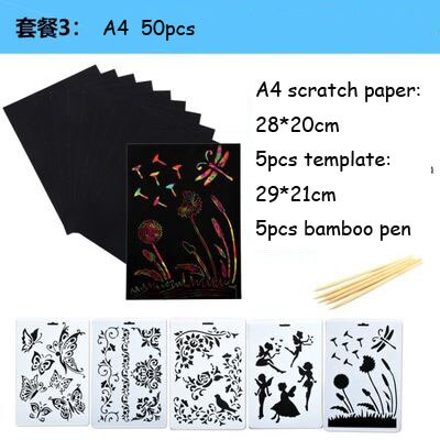 Non-toxic A4 scratch paper Children&#39;s students hand-made DIY scratch painting colorful scraping paper 50 sheets 100 sheets: 3