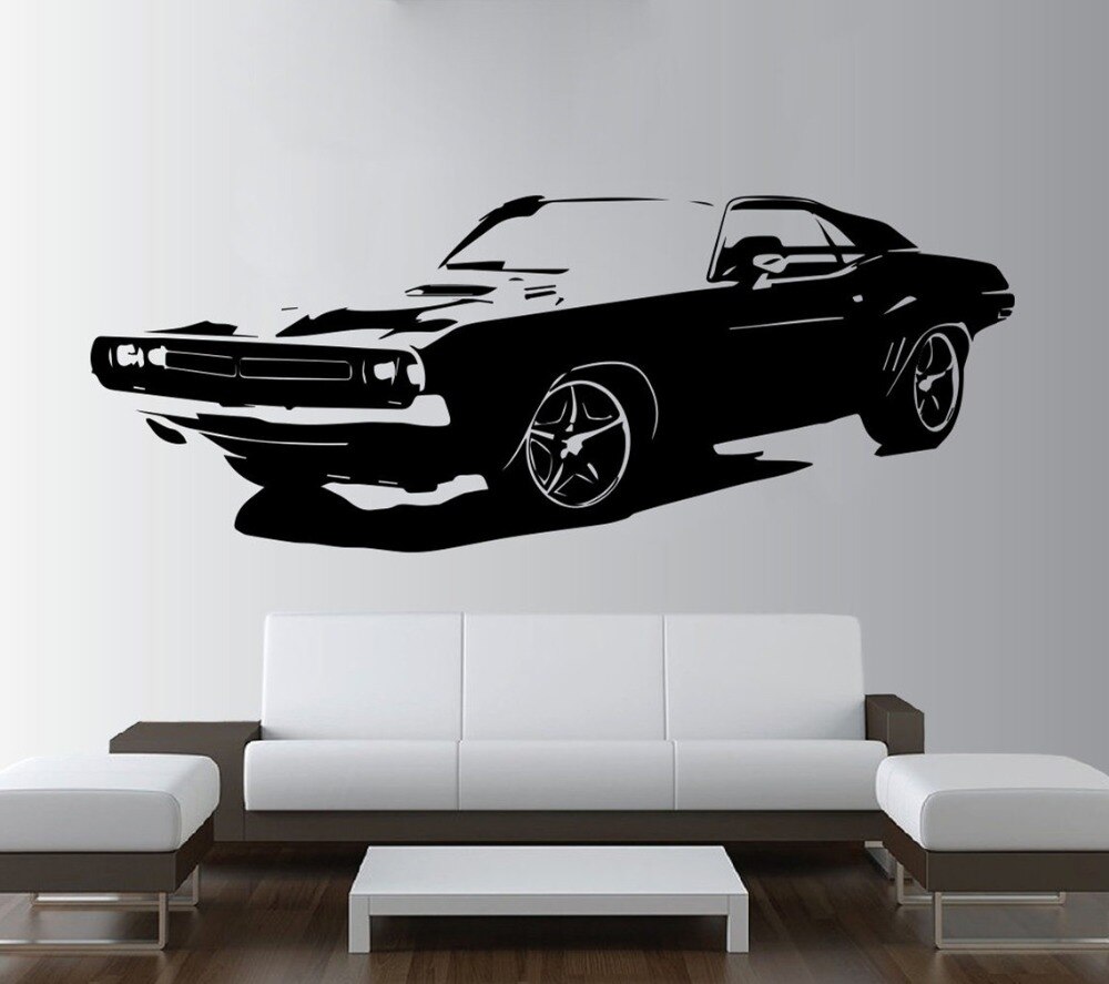 Amovible grande voiture Dodge Challenger chambre autocollant mural Art décor à la maison vinyle autocollant salon papier peint A-102