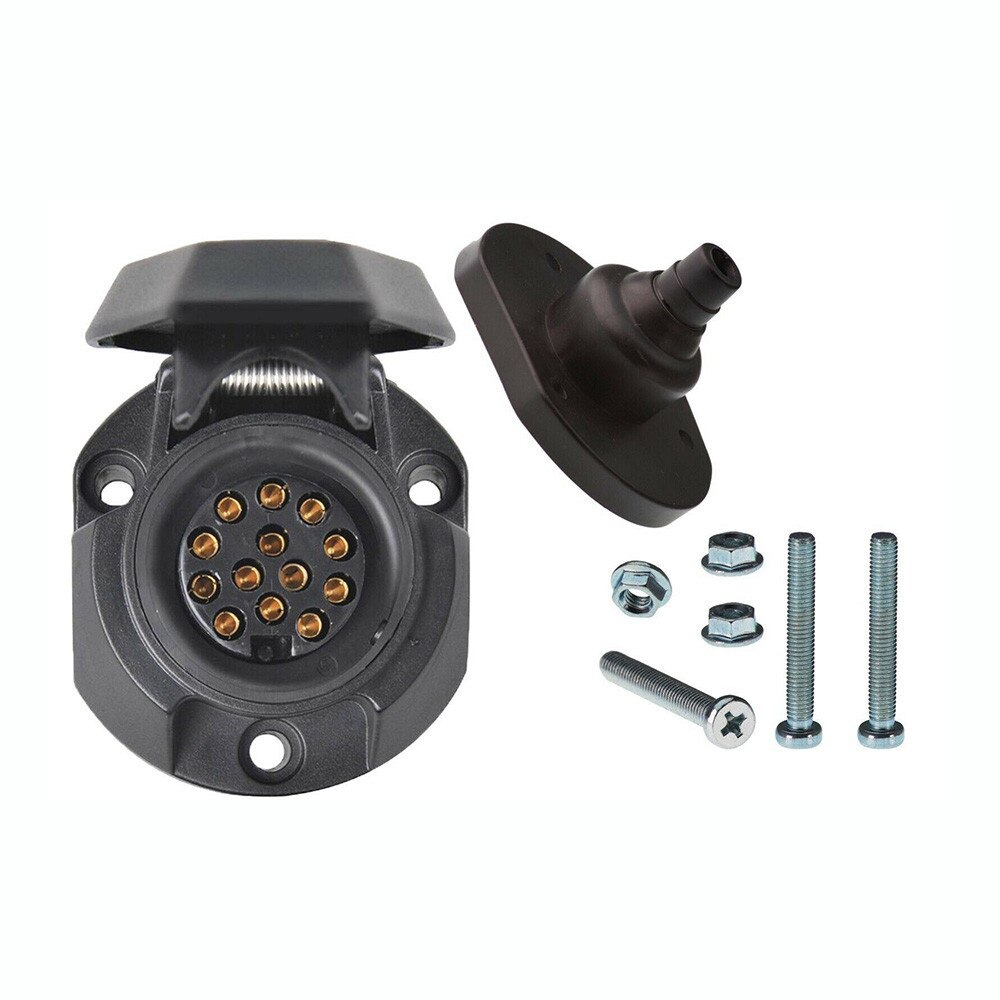 1set Car Trailer Socket 13-Pin OVAL + Automatic Switch-Off Screws + Nuts For Caravans SW8 Stop Nut With Plastic Ring M5