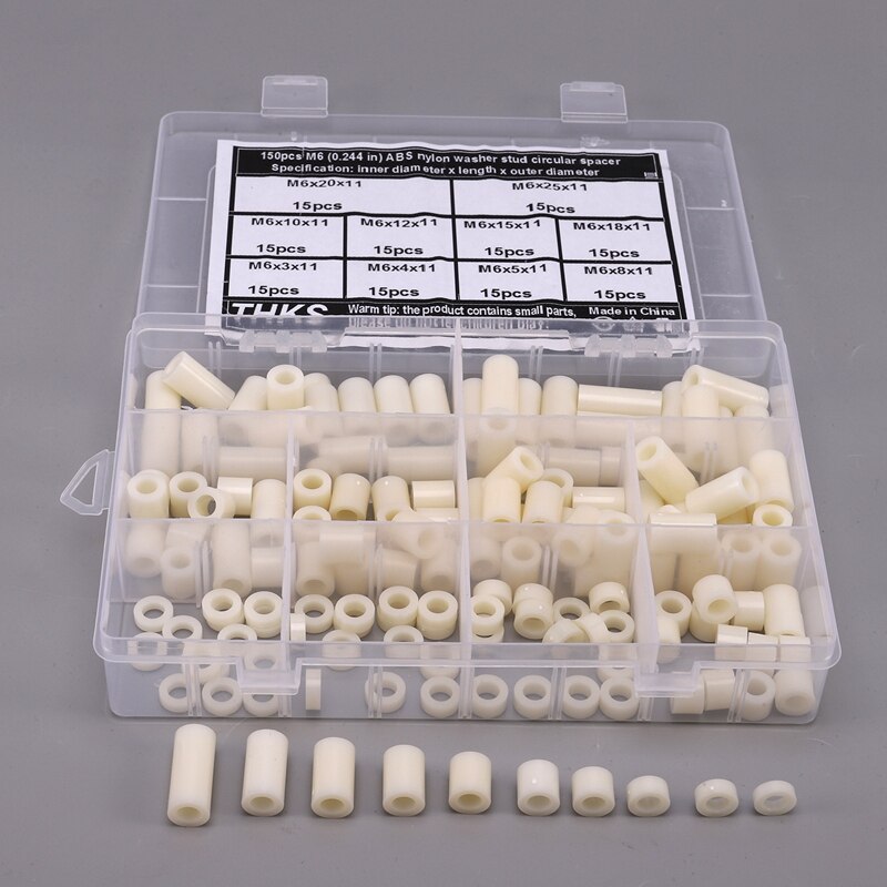 150 pièces Nylon entretoise ronde entretoise vis écrou assortiment Kit Nylon plastique entretoise OD 11mm et ID 6mm pour vis M6