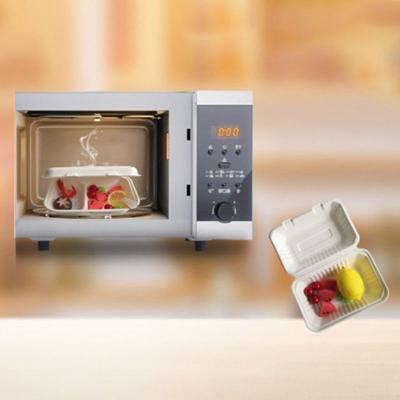 50Pcs/bag 1000ML Biodegradable Disposable Takeout Food Containers Leak Proof Rice Meal Holder Box with 2 Compartments