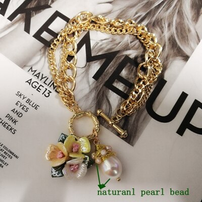 Mimiyagu korean style crystal five chain bracelet for women pearl flower bracelet jewelry: Brownish Yellow