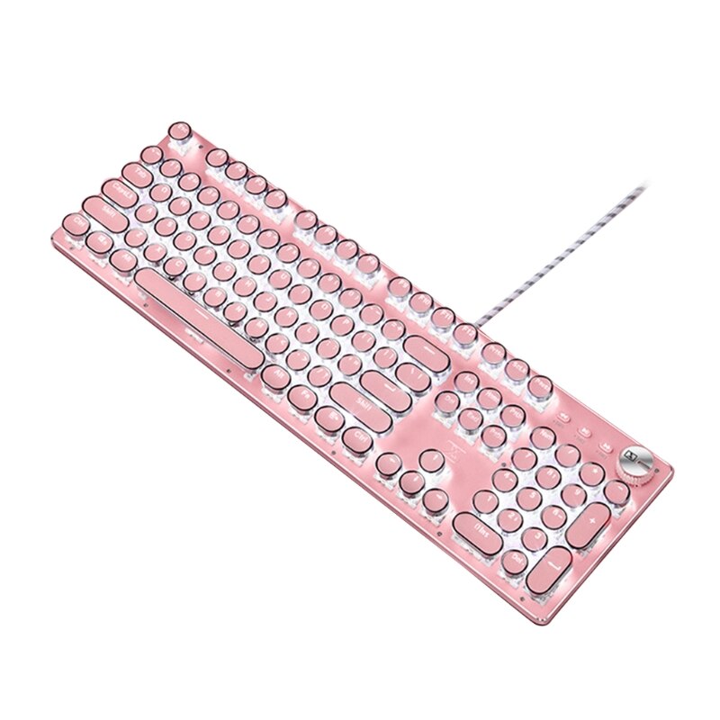 Retro Punk Mechanical Lipstick Metal Keyboard Mouse Set Round Key for Laptop Desktop Computer Keyboard Accessories: c