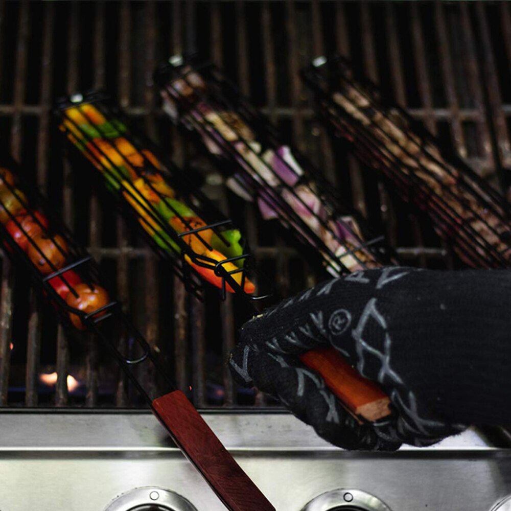 Panier à brochettes en fer en forme de barre de Barbecue, Cage pratique pour Barbecue, support de maille, panier de gril pratique pour fête Camping 4 pièces